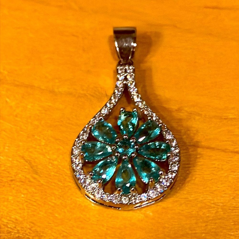 5/$25 costume jewelry: pendant with diamonds and aquamarine stones